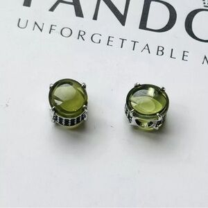 Pandora Lot/2 Peridot Green Oval Cabochon Charm